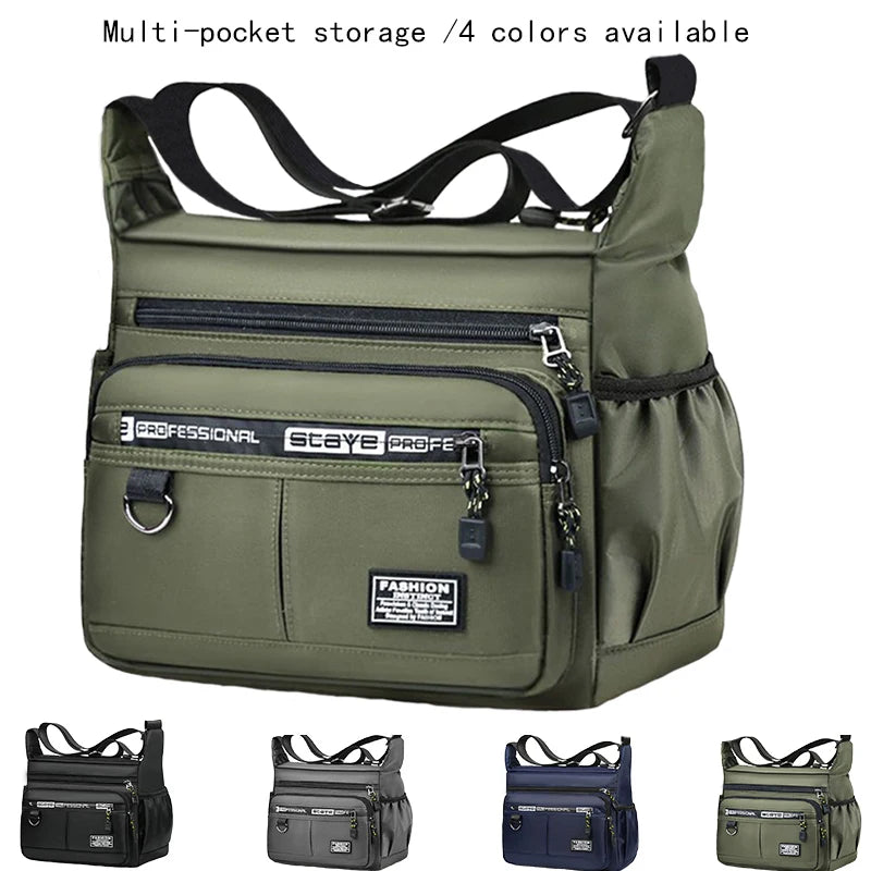 Men's cross-body bag with multi-layered pockets, adjustable shoulder strap, business single-shoulder bag