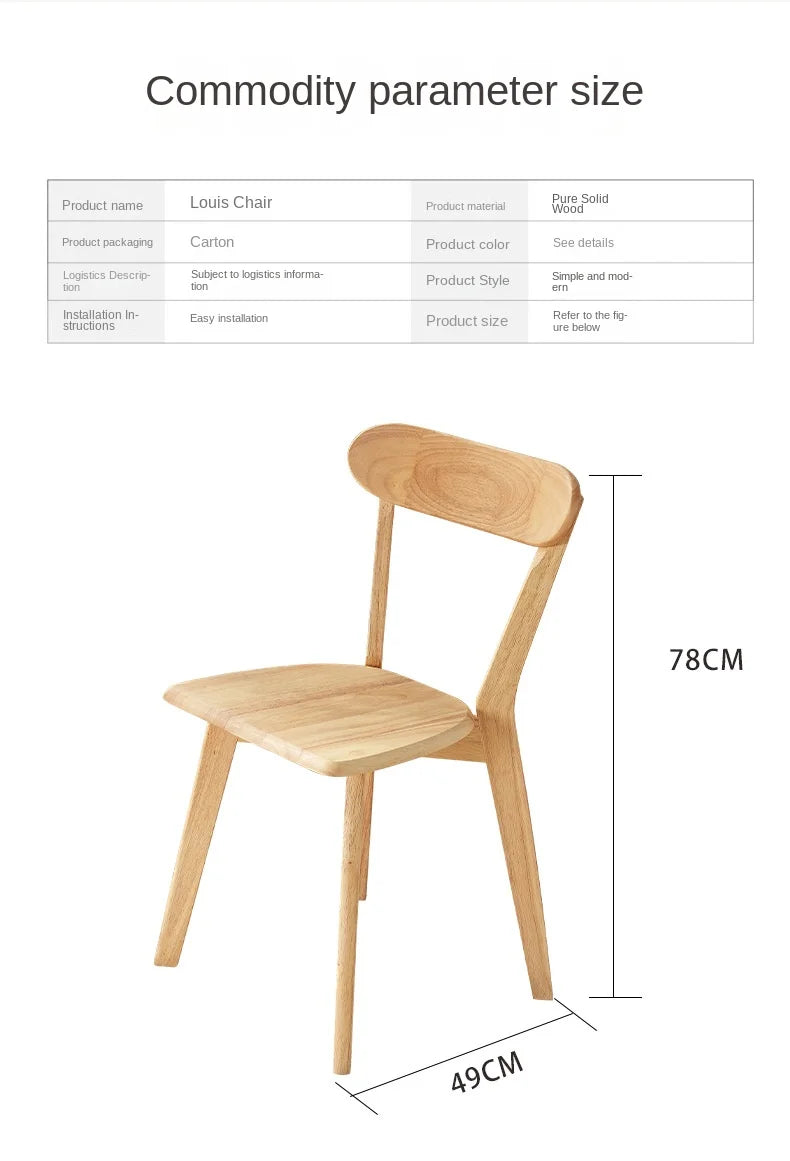 H2O Solid Wood Chair Louis Rubber Dining Chair Home Office Tea Table Hotel Conference Restaurant Comfortable Backrest Chair