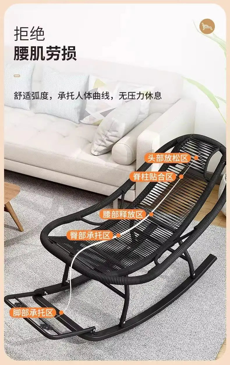 Rocking Recliner Garden Chair Widened Rocking Recliner Rattan Rainbow Rocking Chair Home Living Room Leisure Recliner
