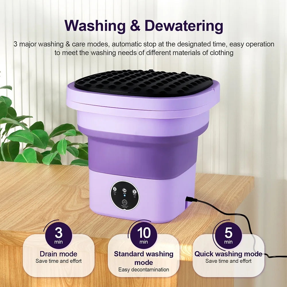 6.5L Small Folding Washing Machine Portable Washing Machine Automatic Modes Laundry Clothes Laundry Bucket Washing Machine