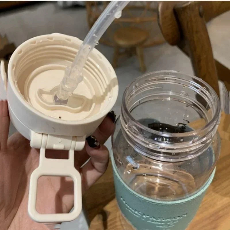 500ml Portable Water Bottle with Straw Creative Cute Leak-proof Plastic Drinking Bottle Milk Coffee Tea Juice Cup Drinkware