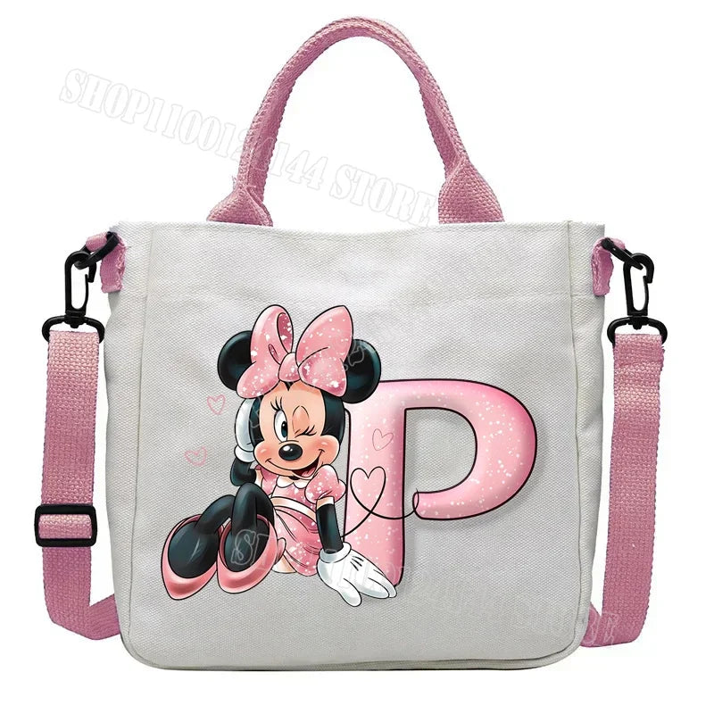 Minnie Disney Women Men Canvas Bags Shoulder Bag Fashion Tote Bags Girl Cartoon Tote Bag Large Capacity Handbag Shopping Bags