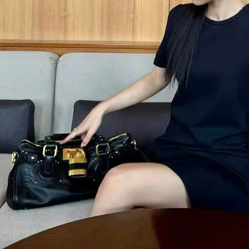 Vintage Lock Design Tote Bag Luxury Women's Handbag Underarm Bag Women's Large Boston Hobo Bag Fashion Texture Business Handbag