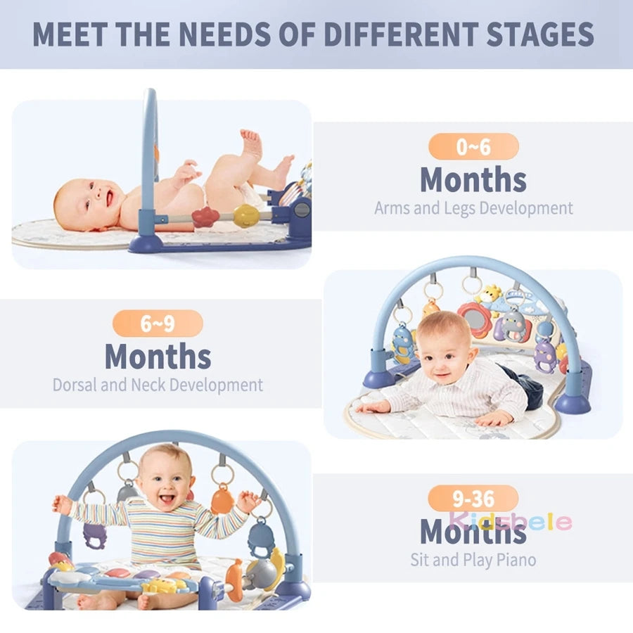 Baby Play Activity Gym With Piano Hanging Rattles Soft Padded Tummy Time Mat Montessori Sensory Learning Newborn Christmas Gift