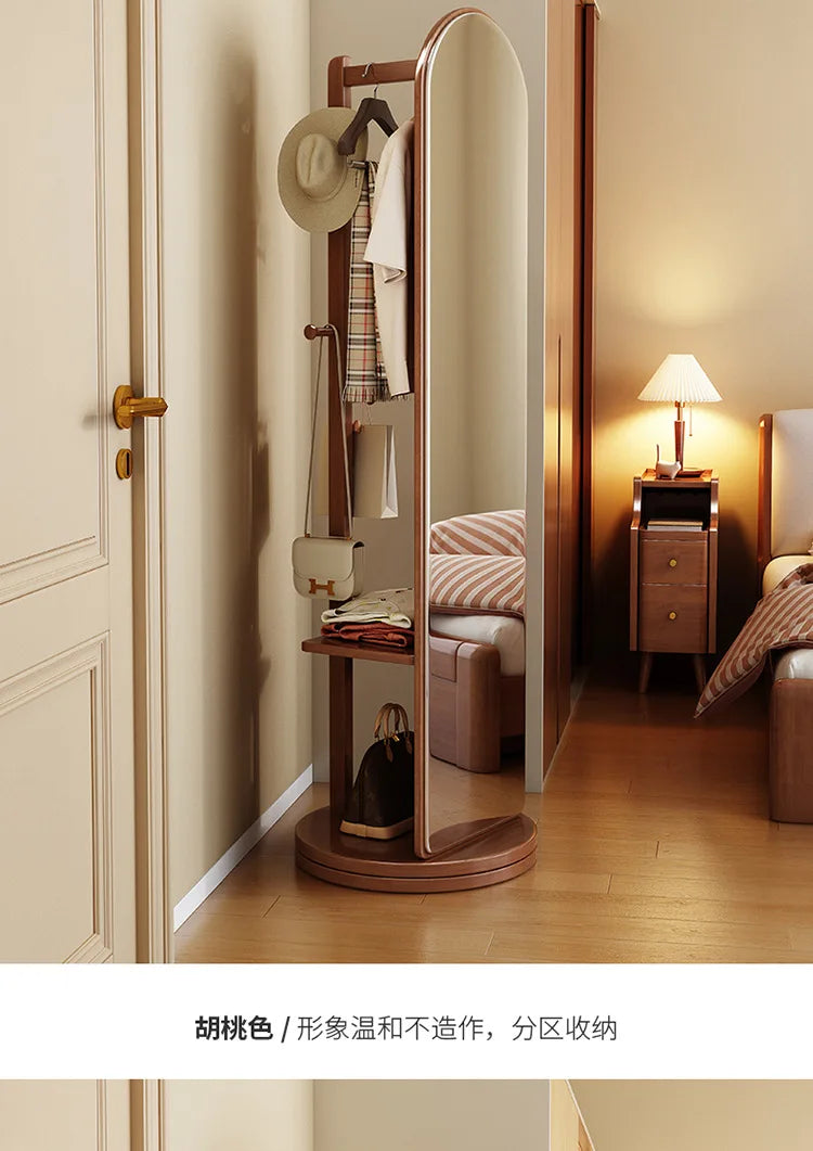 Solid wood full-body mirror floor mirror bedroom home rotatable full-length mirror hanging hanger integrated