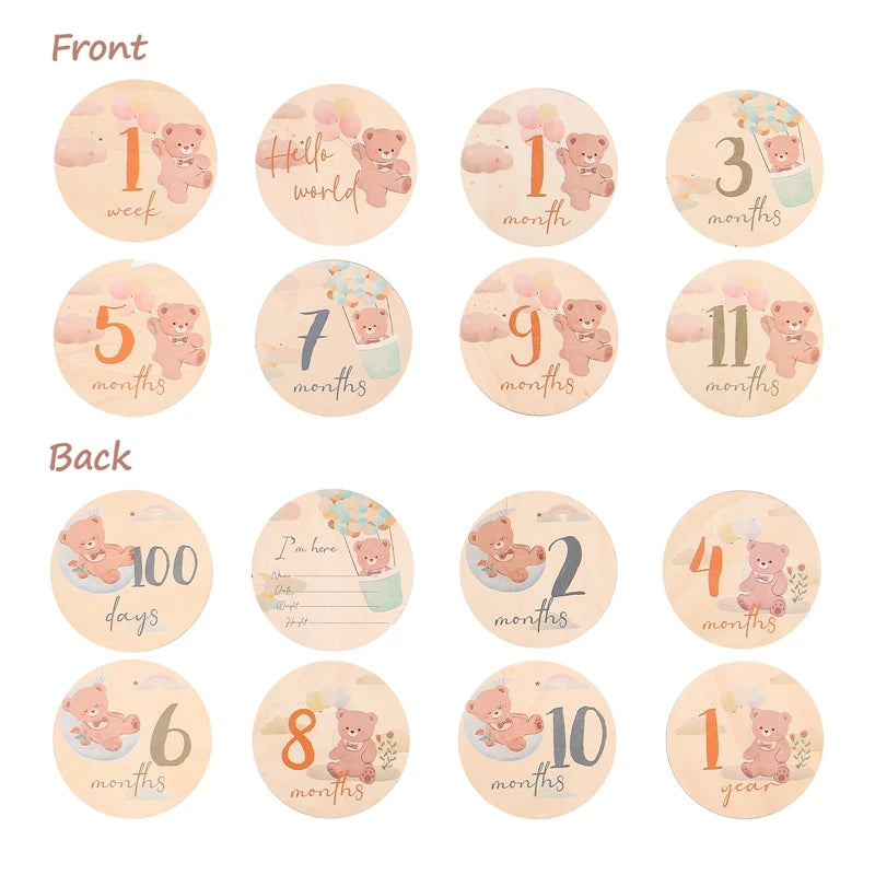 Baby Milestone Number Monthly Memorial Cards For Newborn Baby Paper Wooden Engraved Age Photography Accessories Birthing Gift