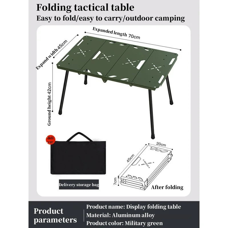 Outdoor Lightweight Folding Table Camping Hiking Travel Fishing Retractable Small Table Military Green Aluminum Alloy RuggedDesk