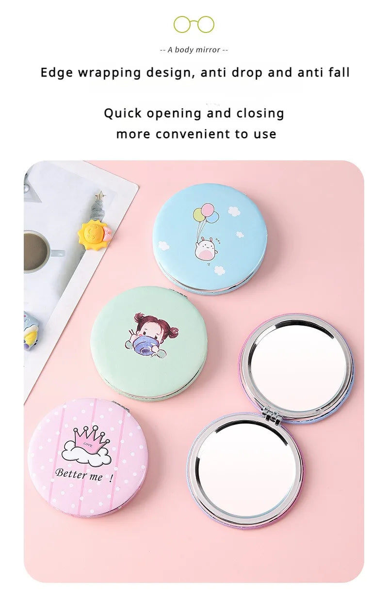 Circular Makeup Mirror Portable Portable Student Pocket Folding Mirror Beauty Makeup Makeup Princess Circular Mirror