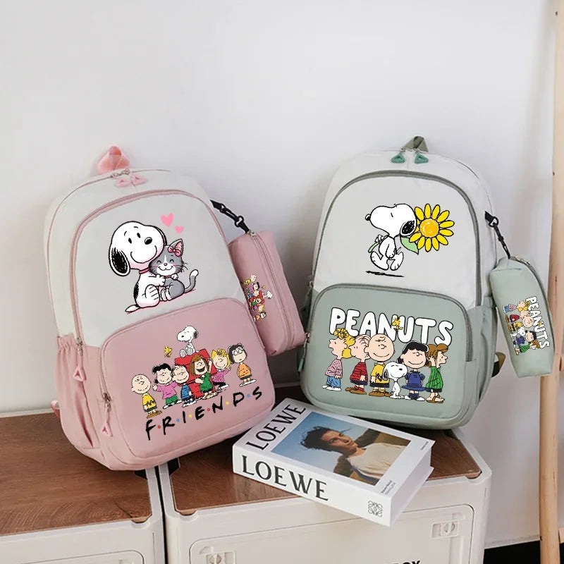 2pcs Snoopy School Bag Boys Girls Large Capacity Water-repellent Student Backpacks High Value Cute Cartoon Print Bookpack Gift