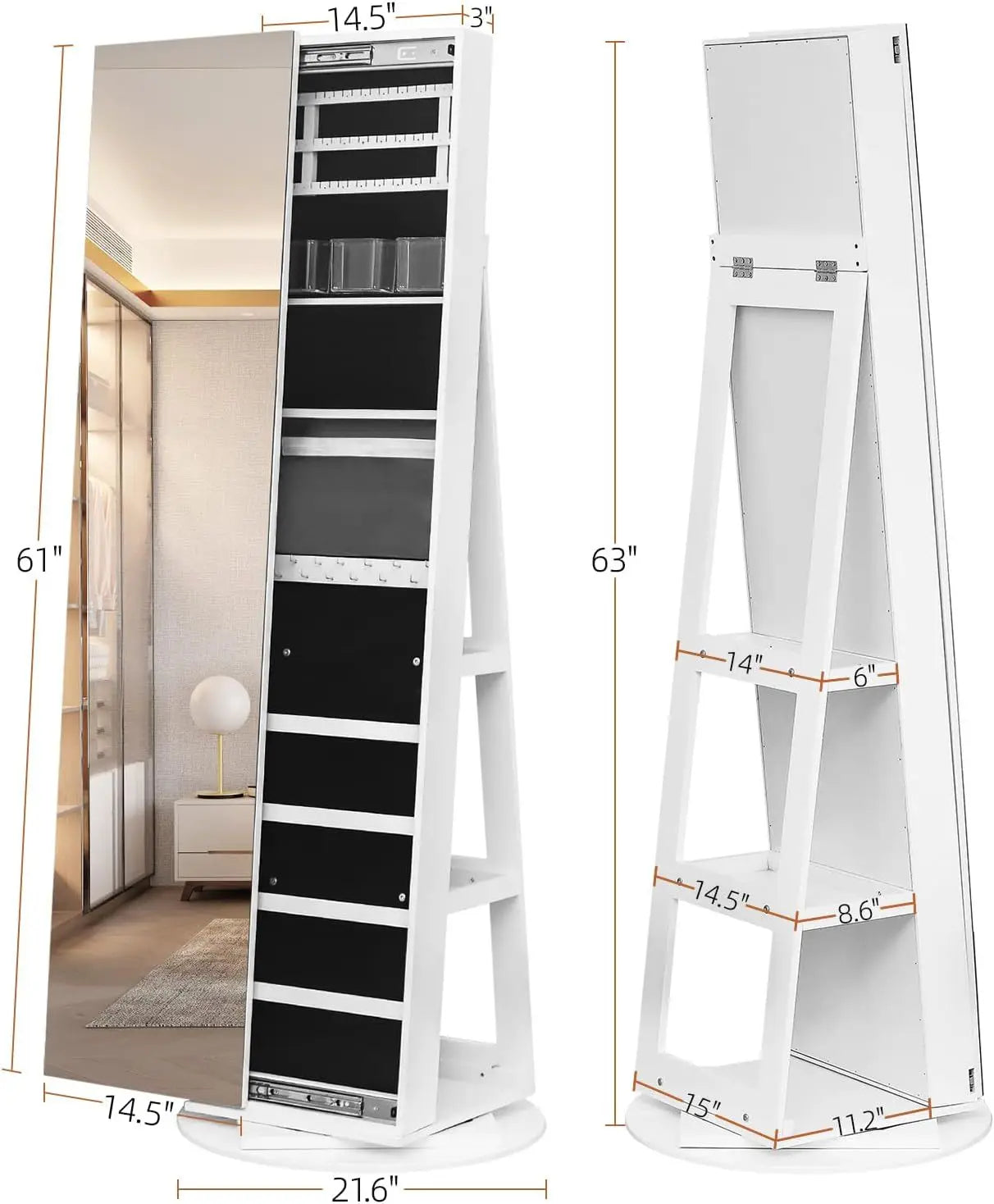 Frameless mobile full-length mirror in the cloakroom Intelligent 360-degree rotating full-length mirror Floor type