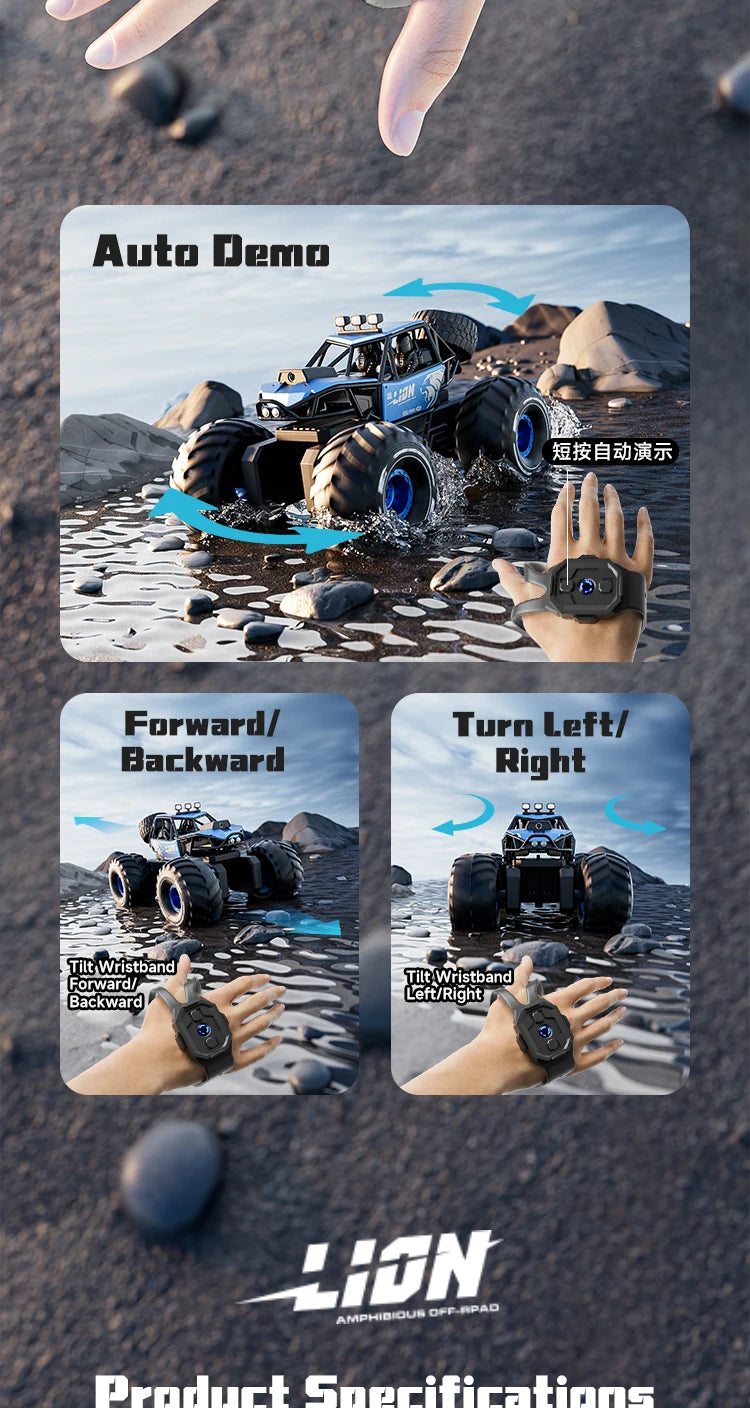 4DRC New Y10 Remote Control Car 2.4G Rc Boat Waterproof Amphibious Stunt Car 4WD All Terrain Truck Toys for Kids Birthday Gifts