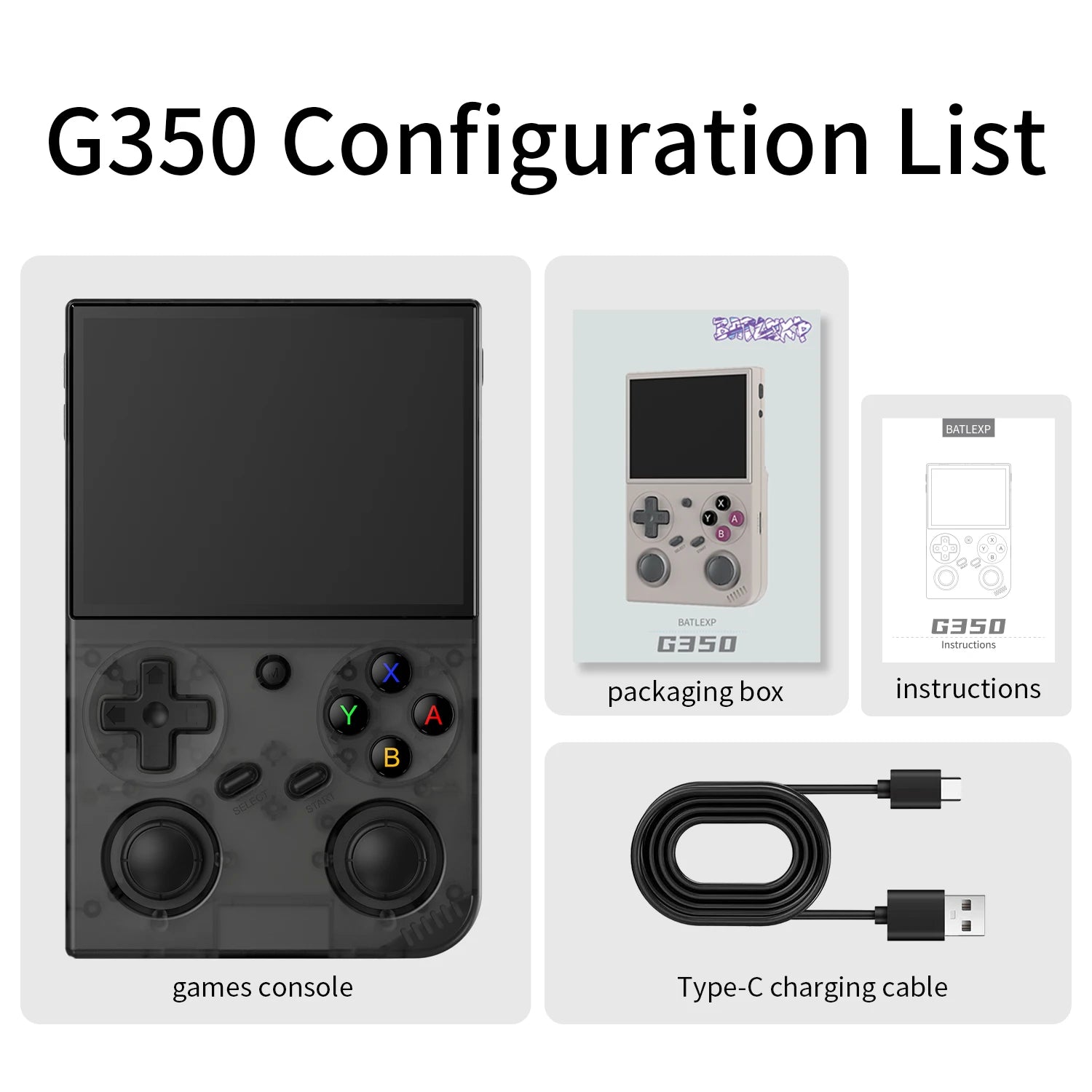 BATLEXP G350 Retro Handheld Game Console Linux 64-bit System 3.5" IPS Screen RK3326 Portable Pocket Video Player 64GB 4000 Games