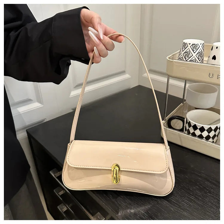 Women's Vintage Faux Oiled Leather Flap Decor Shoulder Underarm Bag, Buckle Baguette Tote Bag Suitable for Dating, Outing, Party