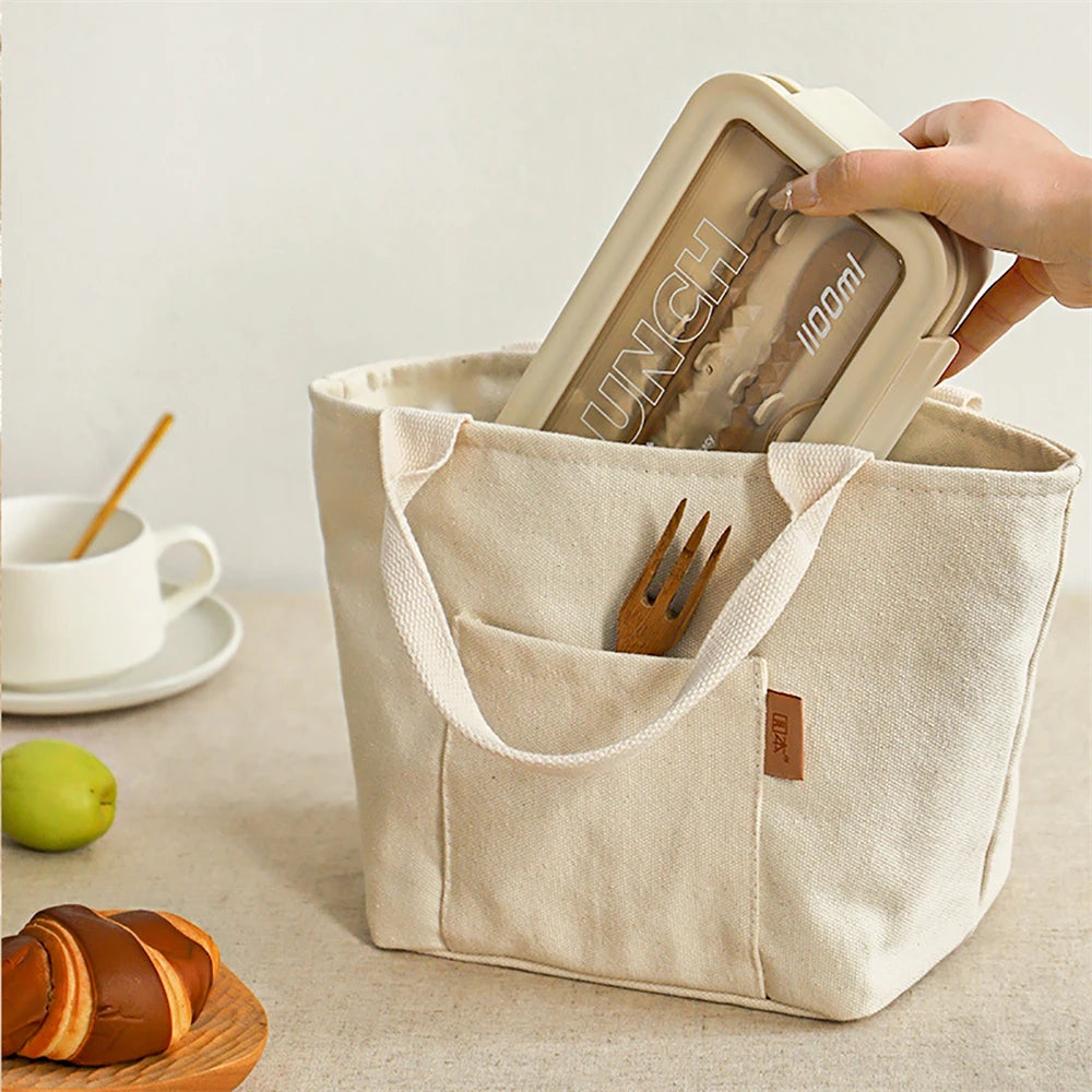 1pc Insulated Lunch Bag Large Capacity Versatile Canvas Lunch Bag with Zipper Reusable Portable Storage Tote for School Picnic