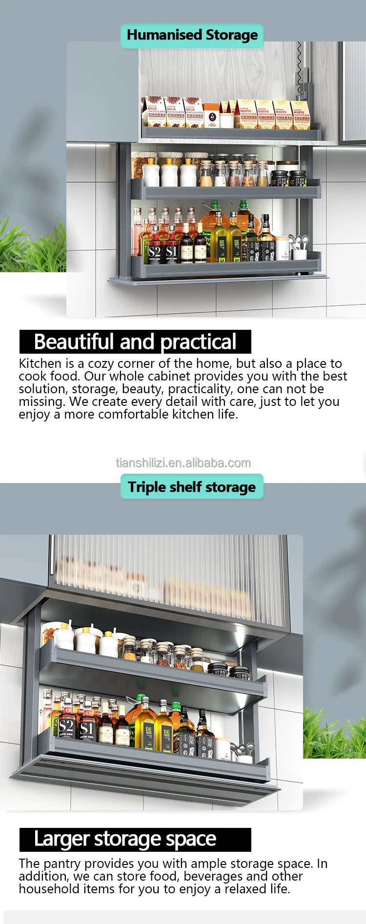 Wholesaler Electric Kitchen Cabinet Design Customized Smart Lift Kitchen Storage 3 Layers Automatic Lift Basket Cabinet