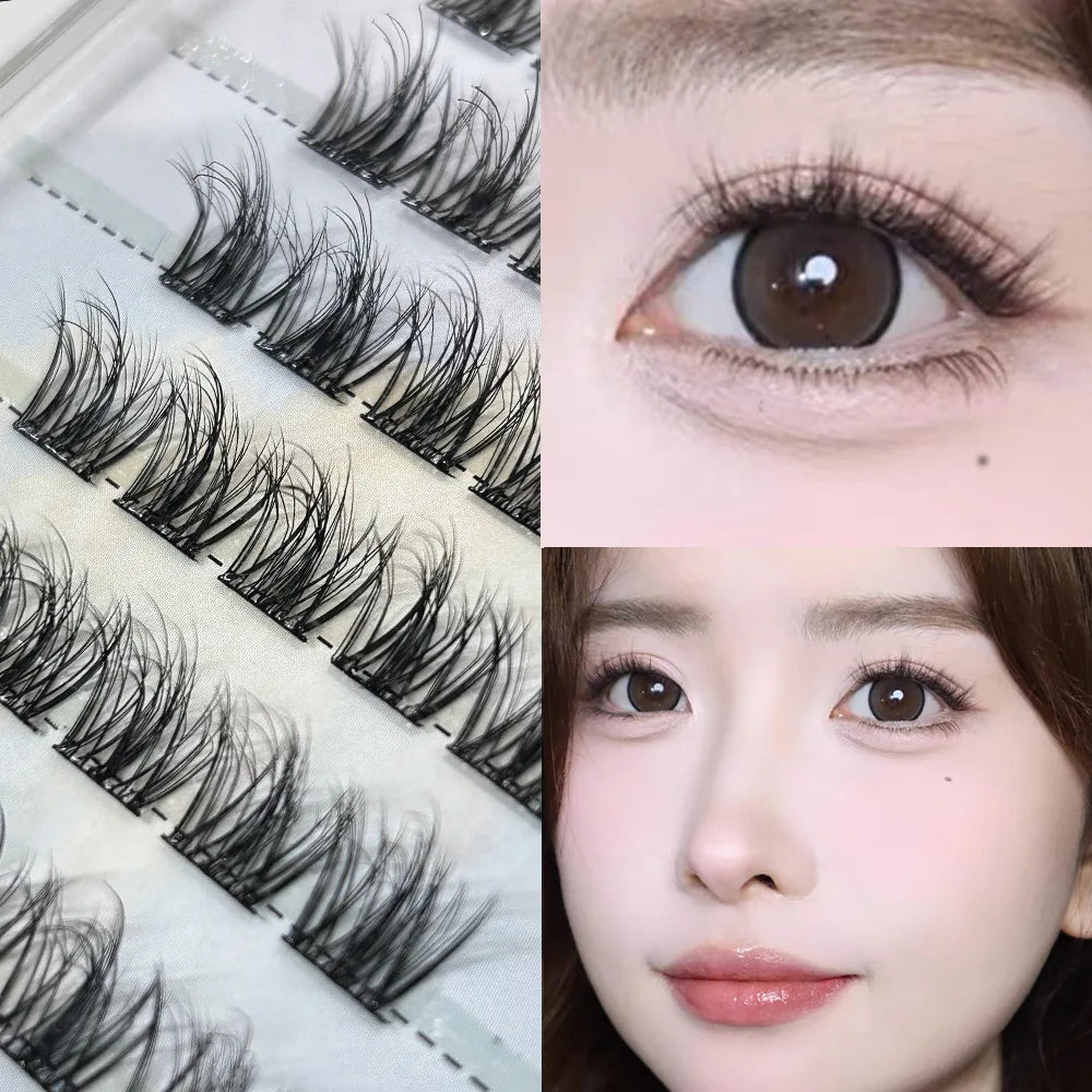 Glue-free False Eyelashes, Fishtail Princess Lazy Eyelashes, Natural Transparent Stem, Reused 48 Clusters Large Capacity