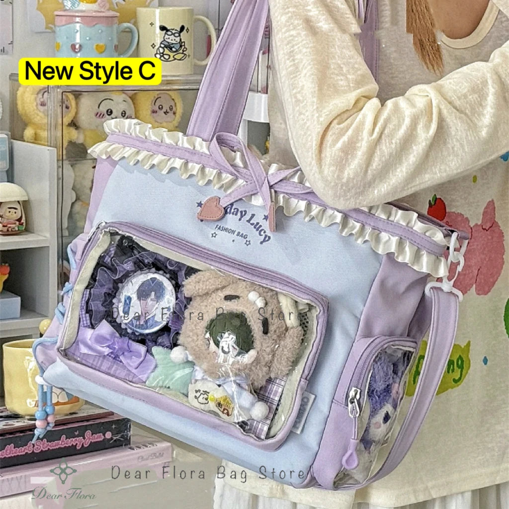 New Y2K Cute Japanese Ita Bag Lolita Girl Transparent Shoulder Tote Bag Large Capacity Crossbody Casual Bag DIY Display Handbags