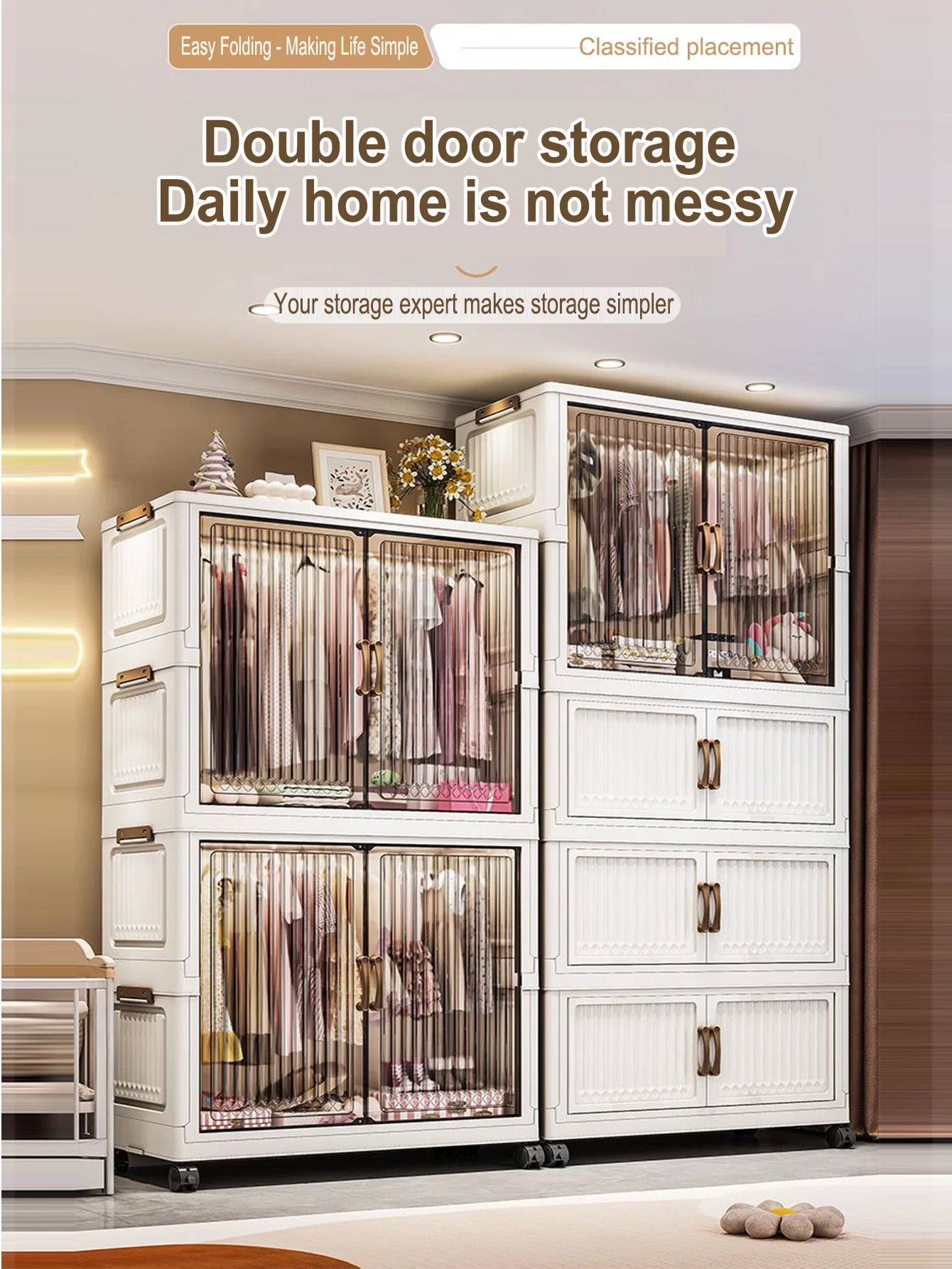 70/80cm Length Multifunction Folding Locker Large Capacity Dustproof Wardrobe Sundries Cabinet Closet Organizer