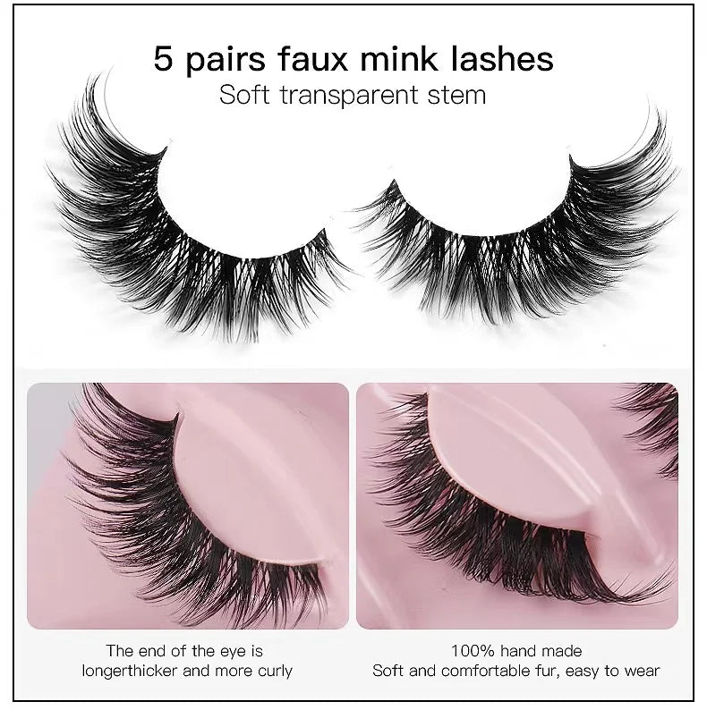 5 Pairs Volume Dramatic False Eyelashes Long Thick Wispy Eye Lashes for Stage Performance Party Cosplay Halloween Makeup