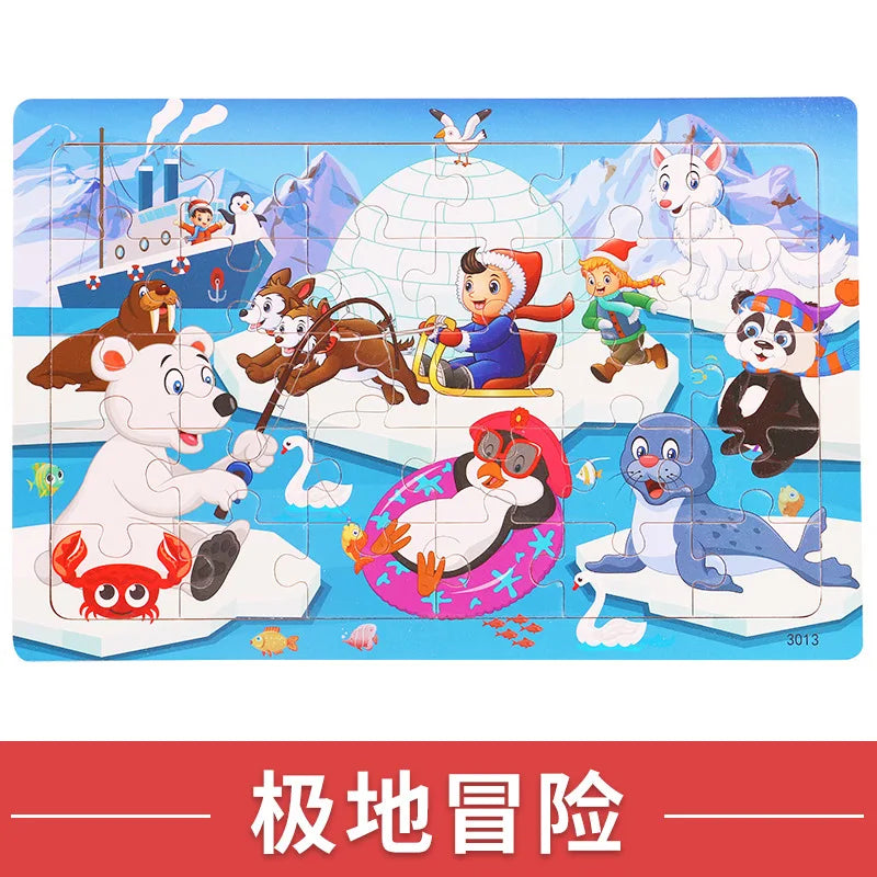 NEW Wooden 30pcs Puzzles Children Animal Dinosaur Cartoon Plane Puzzle Baby Early Education and Intellectual Building Block Toys