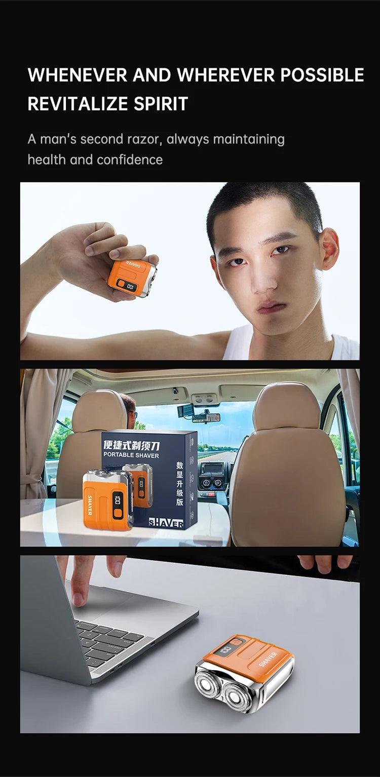 Mini Electric Smart Shaver Household Car Shaver Digital Display Dual Blade Rechargeable Shaver Powerful Beard Trimmer Tool
