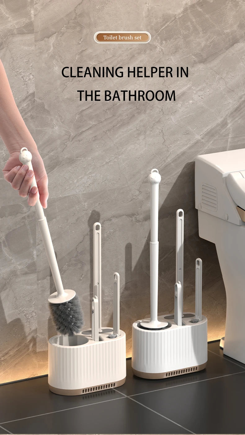 Household Toilet Brush Wall Mounted Toilet Cleaning Brush, No Angle for Comprehensive Cleaning, Suitable for Toilets, 4-in-1 Set