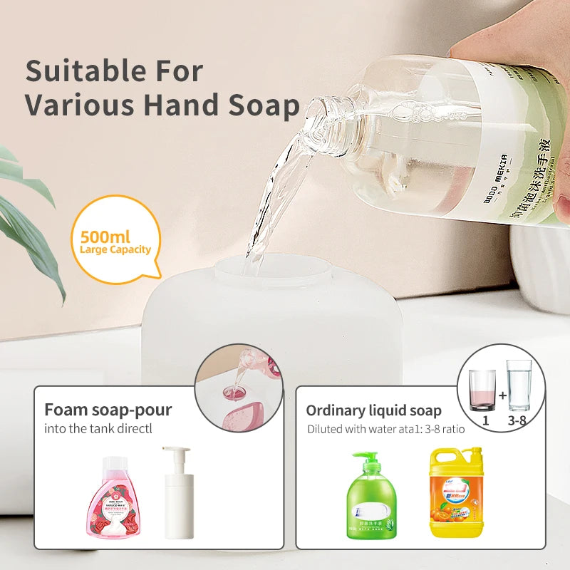 New Wall Mounted Automatic Soap Dispenser Foam Smart Hand Washing Machine 500ml Liquid Rechargeable Bathroom Induction Sensor
