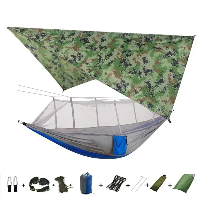 Camping Hammock with Mosquito Net&Rainfly Tent Tarp & Tree Straps,Portable Nylon Hammock Tent for Camping Hiking Backyard Travel