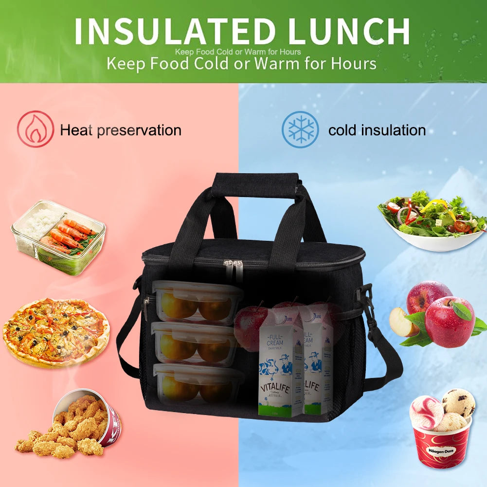 1Pcs Black Insulated Lunch Box Bag Insulation Ice Pack Student Portable Dinner Picnic Food Hand-held with Storage Handbag