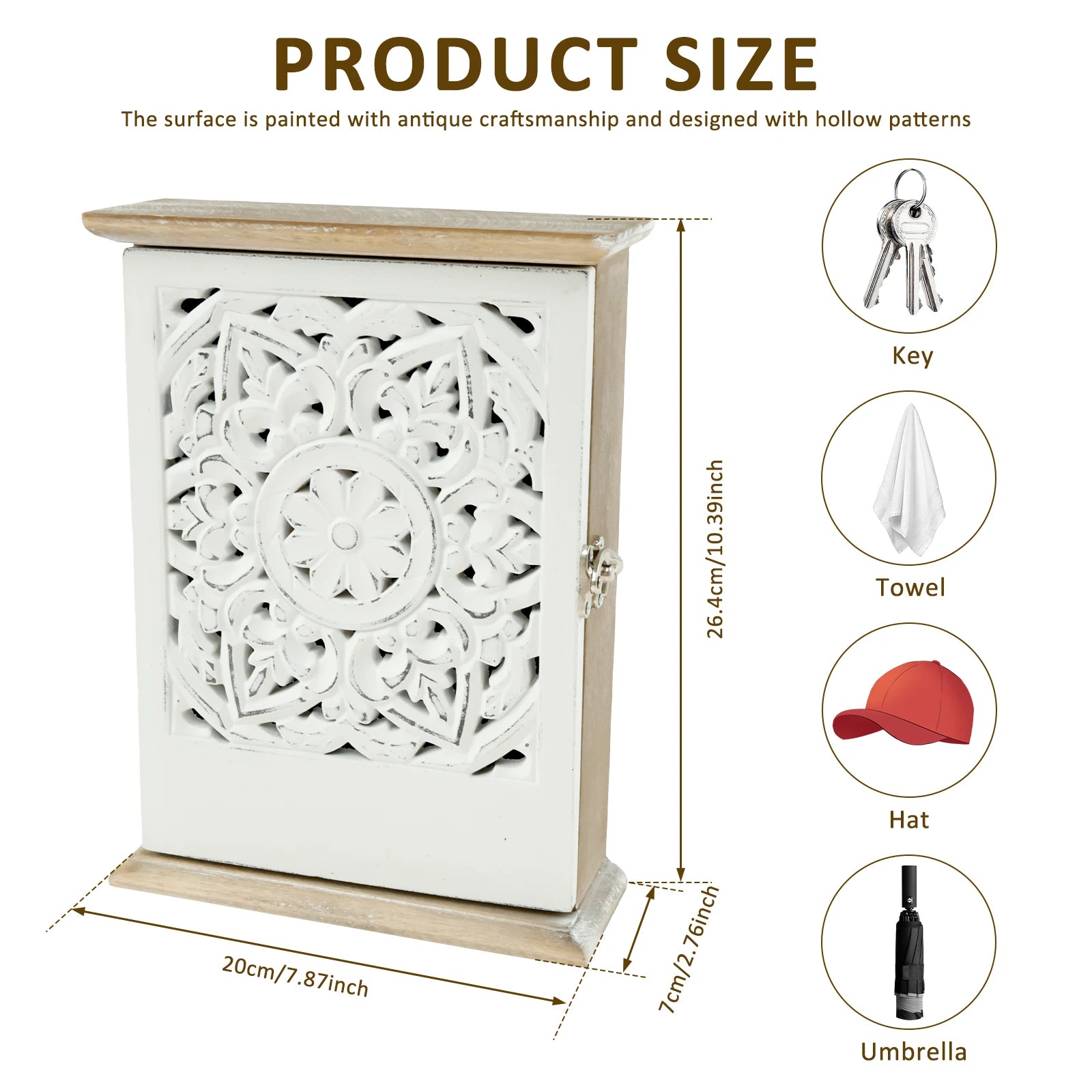 Wood Key Cabinet Box with 6 Hook Wall Hanging Key Storage Ornaments Vintage Key Box for Home Office Entryway Hallway Living Room