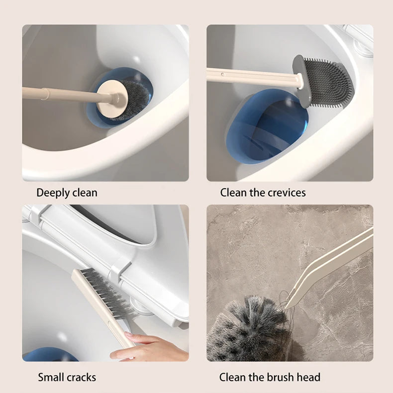 Household Toilet Brush Wall Mounted Toilet Cleaning Brush, No Angle for Comprehensive Cleaning, Suitable for Toilets, 4-in-1 Set