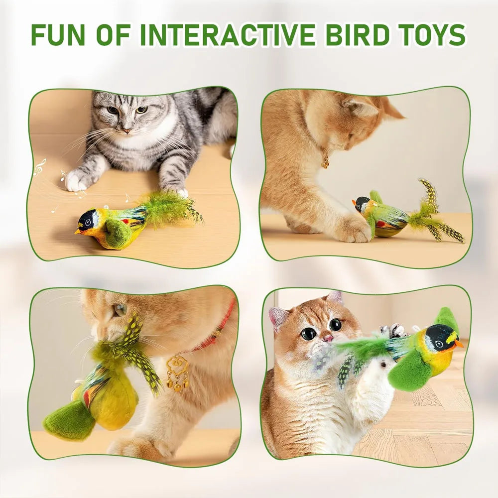 Indoor Interactive Birds Toy for Cat Chasing Teasing Toy Sounding Catnip Cat Teaser Toy Self-hilarity Wall Hanging Birds Cat Toy