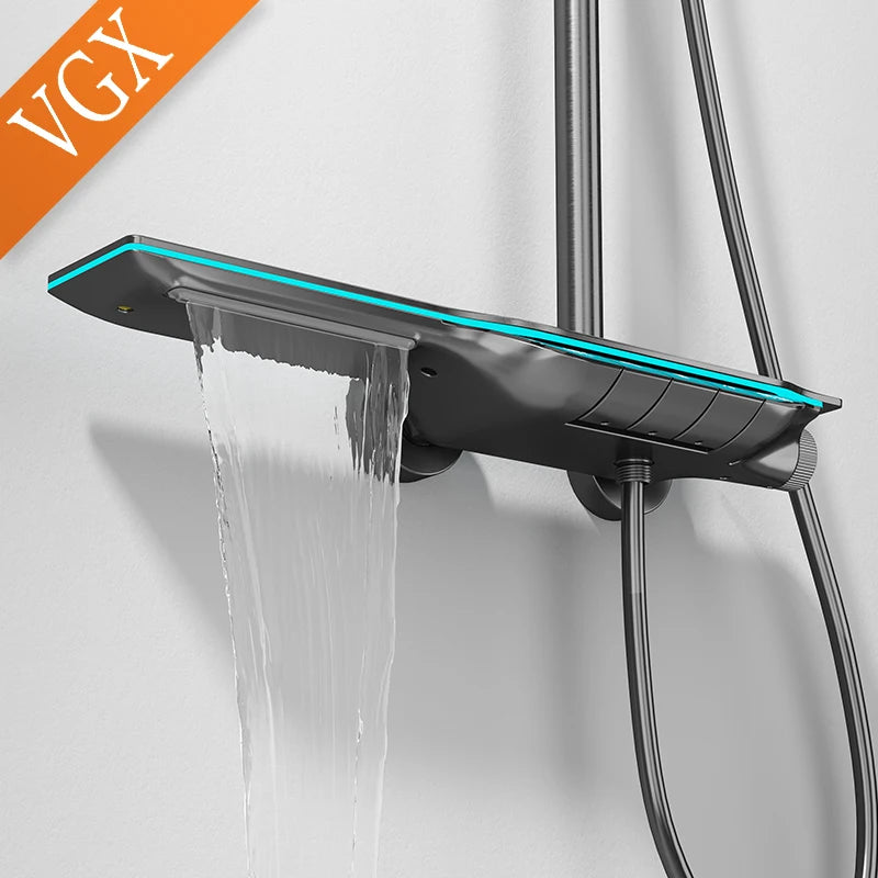 VGX Thermostatic Shower System Intelligent Digital Bathroom Shower Faucet Set Temperature Display Rainlfall Bathroom Shower Set