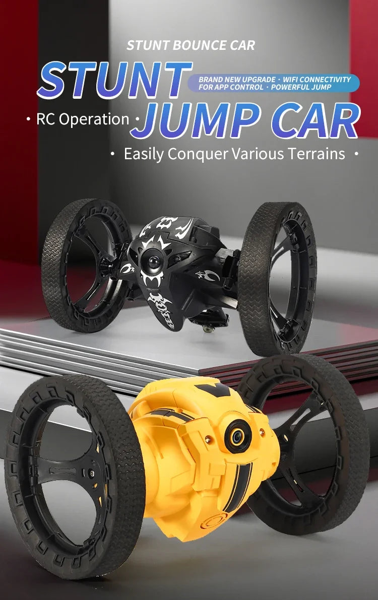 RC Stunt Car With Wifi Hd Camera Bounce Car Flexible Wheels Rotation Led Light Remote Control Jumping Vehicle Toy Gift Q207