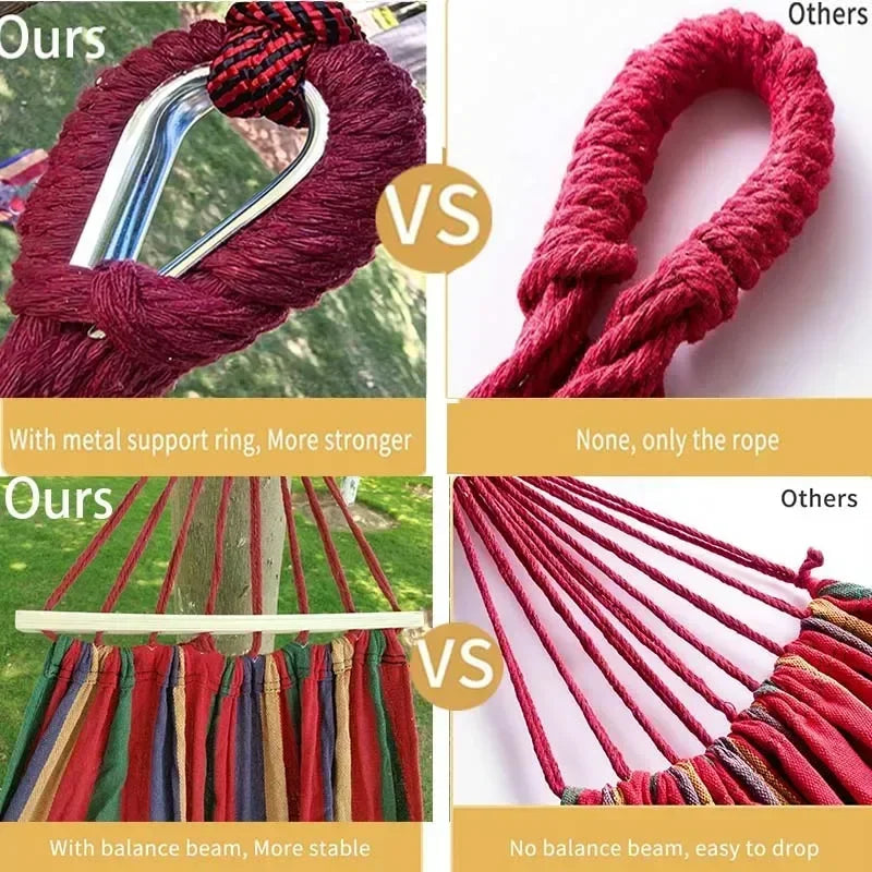 Outdoor Canvas Camping Hammock Anti Rollover Portable Thicken Fabric Single/Double Hammock with Carry Bag for Patio, Backyard