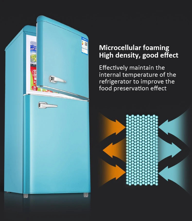 Double Door Refrigeration Freezing Mini Small Medium Silent Energy-saving Retro Refrigerators with Handle for Office Home Hotel