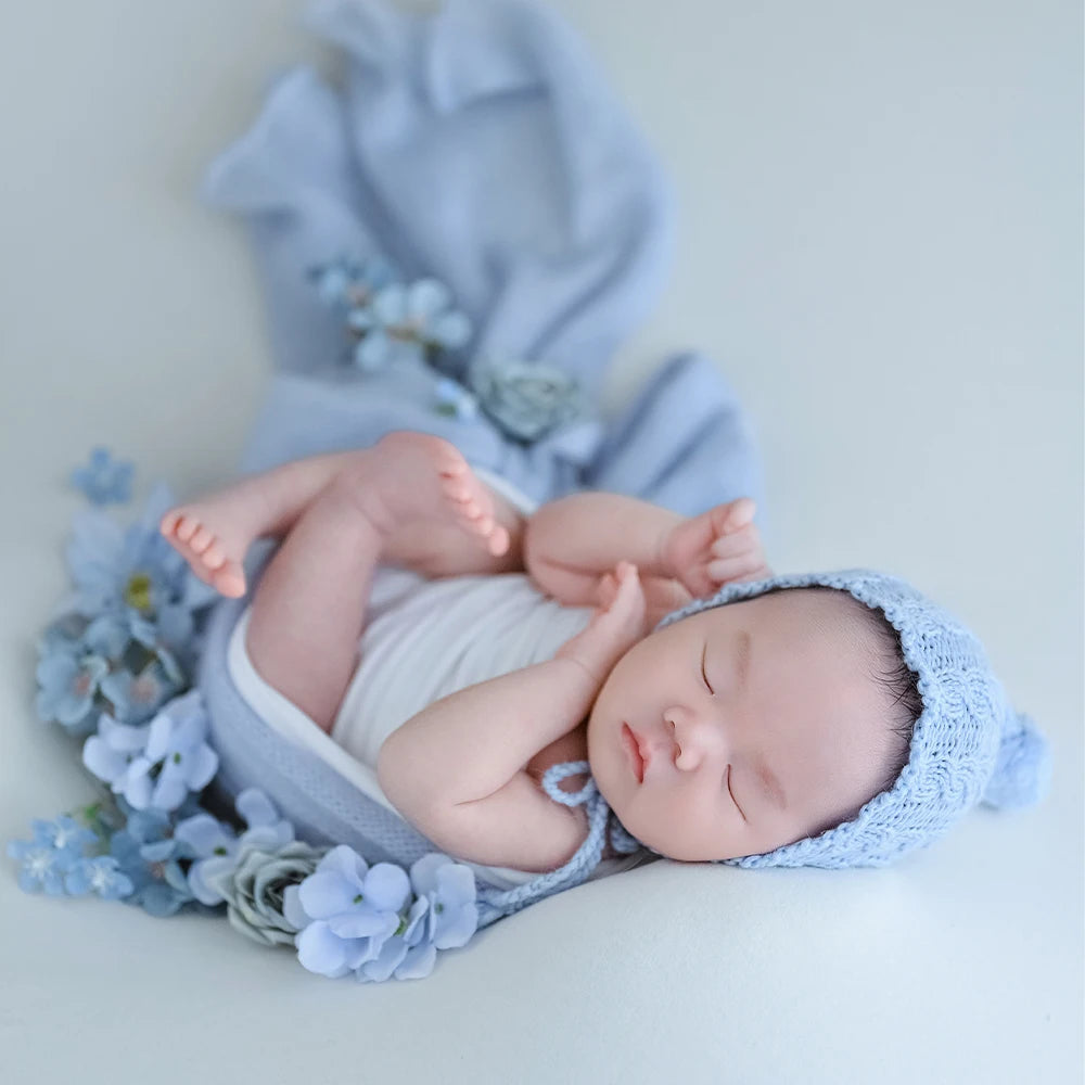 Blue Love Photography Theme Wrapping Props Knitted Night Cap Artificial Flower Photo Decoration Prop Studio Shooting Accessories