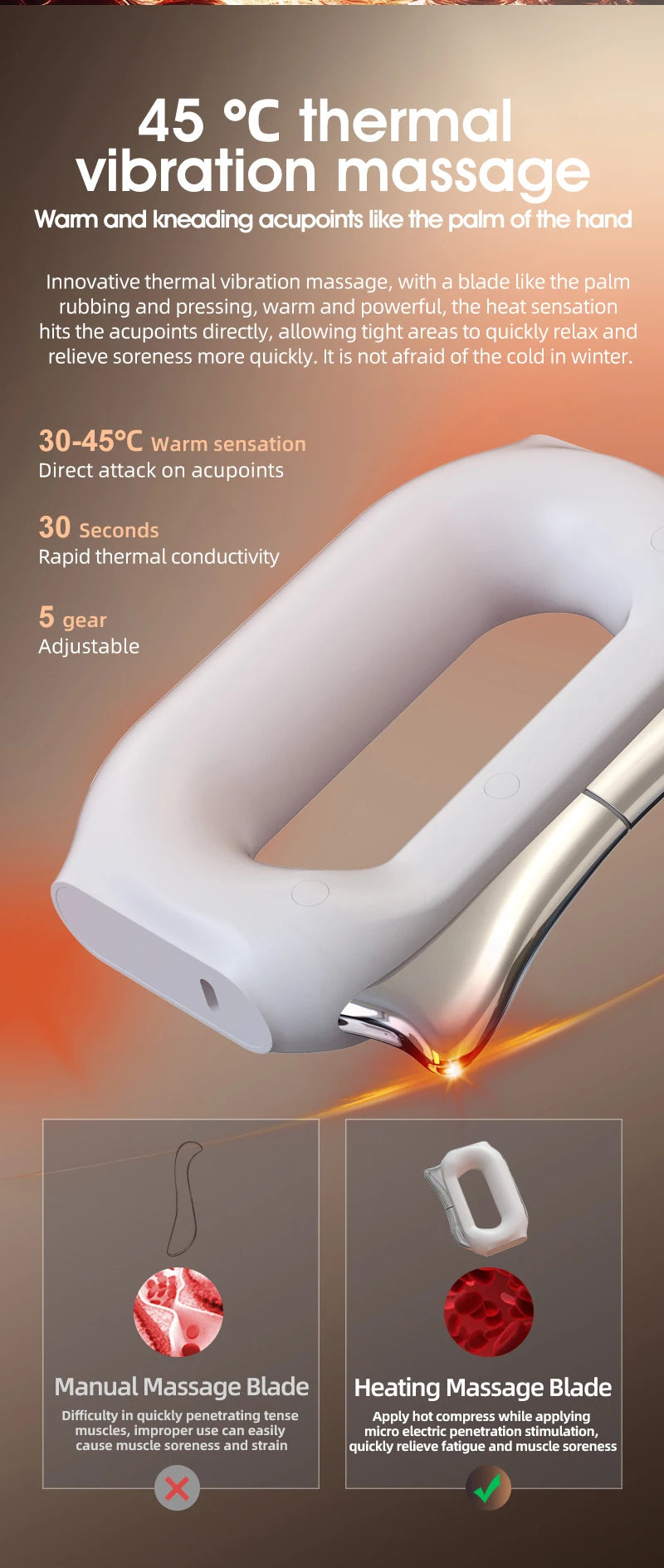 Electric Heating Fascia Massager Body Scraping Microcurrent Vibration Muscle Relaxation Body Lifting Guasha Massage Knife