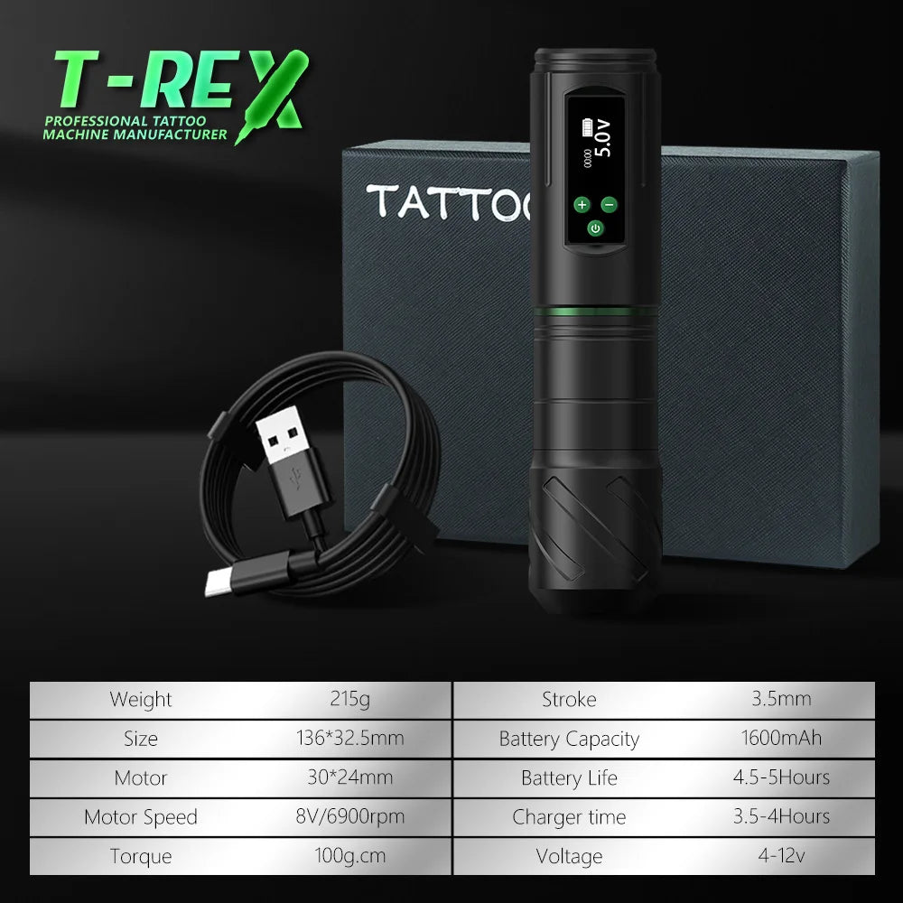 Tattoo Kit T-Rex Cordless Tattoo Machine Kit Permanent Makeup Tattoo Machine Kit Tattoo Pen Kit Beginner Tattoo Complete Kit