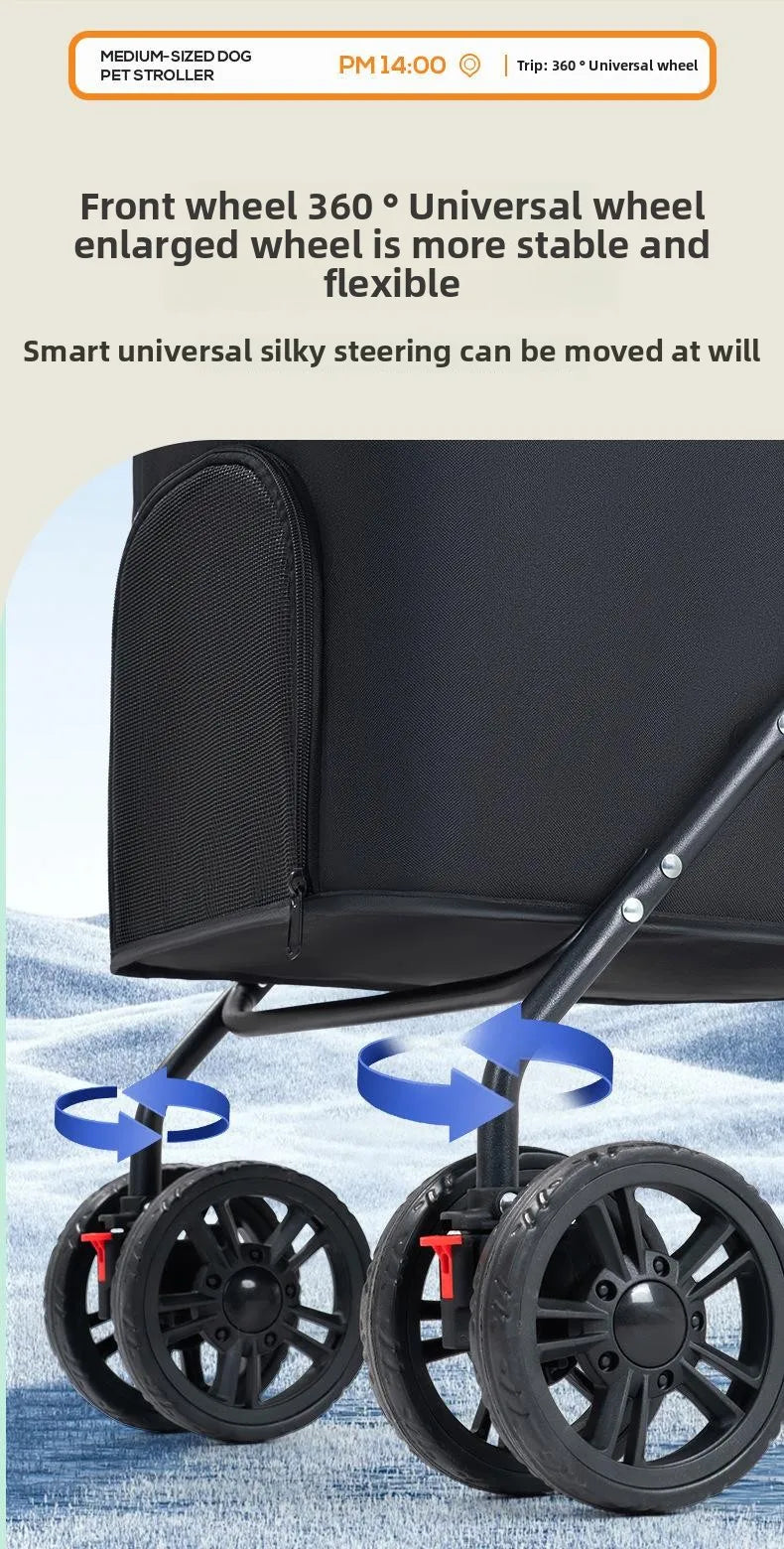 Foldable Pet Stroller Cats/Dog Carriers Comfortable Breathable Puppy Teddy Transport Trolley Outdoor Lightweight Dogs Basket