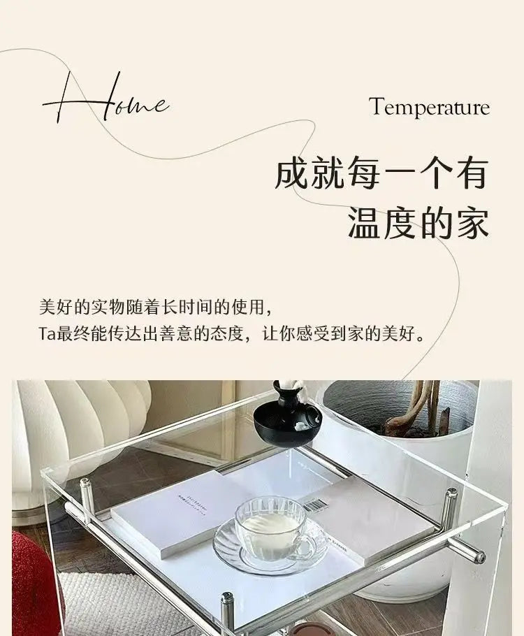Acrylic Side Table Transparent Trolley Style Living Room Coffee Table Storage Cabinet Mobile Bedside Table Minimalist