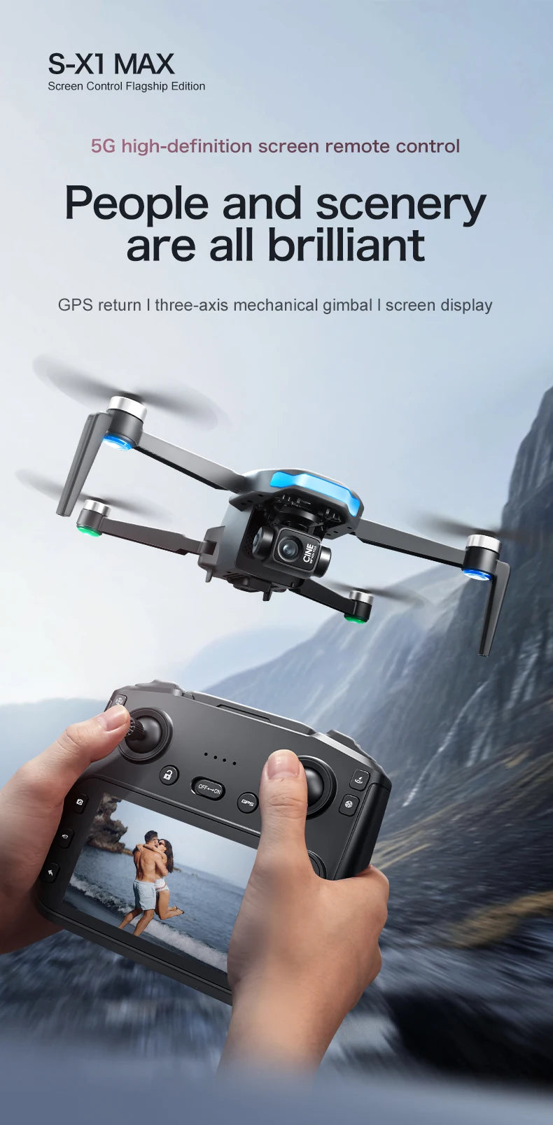 S-X1 MAX GPS Drone 4K Professional HD Camera 3-Axis Gimbal Aerial photography Brushless Screen 5G WIFI FPV Dron RC Quadcopter