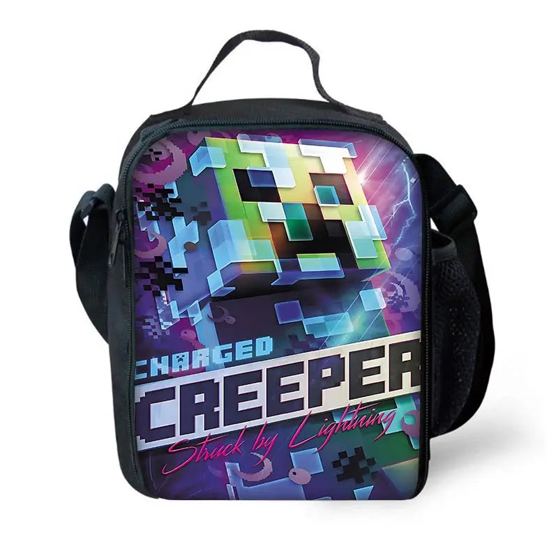 Child School Backpack Game Mine World M-MINE-CRAFTES with Lunch Bags ,Pencil Bags ,School Bags for Boys Girls Best Gift