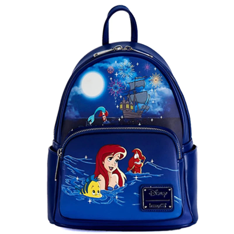 PU Leather Women Backpack Stitch Cartoon Chocolate Mickey Peter and Wendy Star Sky Students Brand Backpack Waterproof Bag