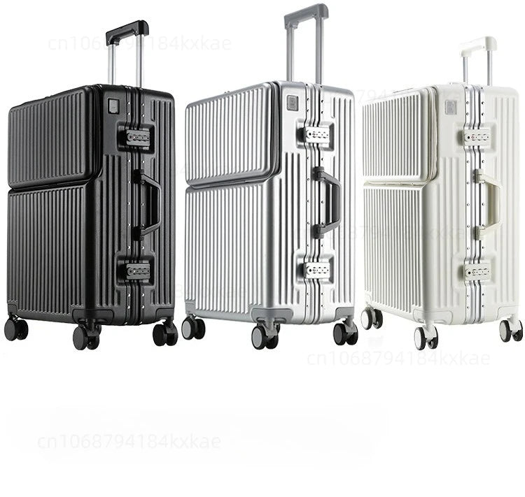 Aluminium Frame Rolling Luggage with Cup Holder Mobile Phone Holder Front Opening Suitcase Large capacity Travel Suitcase
