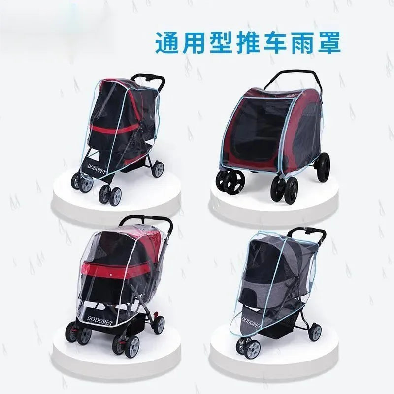 (only Raincoats) Pet Strollers Raincoat Dog Trailer Pet Trolley Small Dog Folding Trolley Raincoat Windshield（Without Stroller）