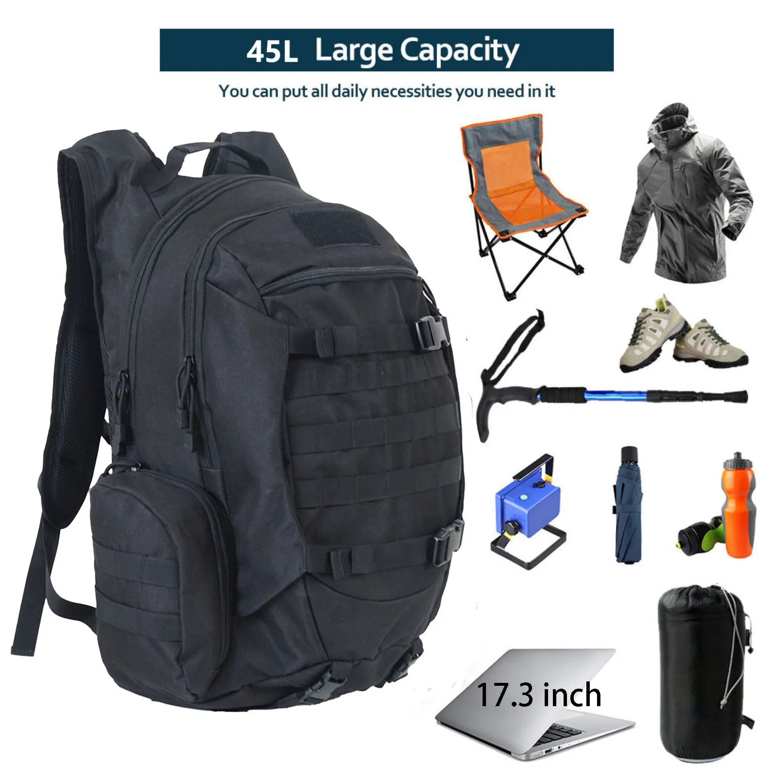 45L Waterproof Fishing Hunting Backpack Outdoor Rucksacks Tactical Sports Camping Hiking Trekking Bags