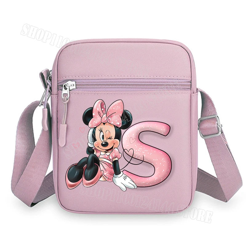 Mickey Minnie Disney Women Pink Shoulder Bag Fashion Mini Oxford Mobile Phone Bag Crossbody Bag Kawaii Ladies Waist Pack Gift