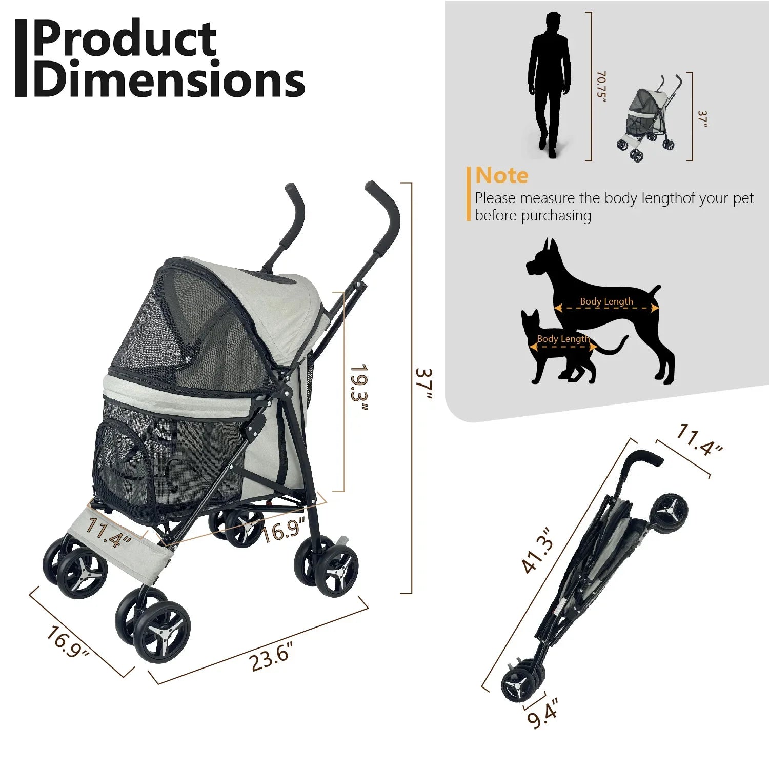 Lightweight Folding Pet Stroller Cat Dog Four Wheel Stroller Pet Out Teddy  Cat Stroller