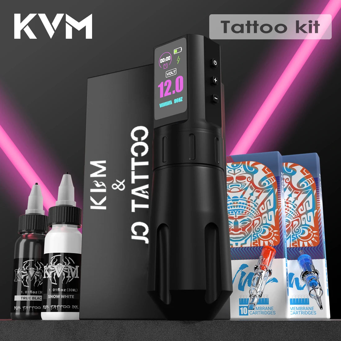KVM Wireless Tattoo Pen Kit Tattoo Gun Kit Dual Mode Direct Drive IPS Screen Timer Function Battery 1800mAh Tattoo Machine Kit